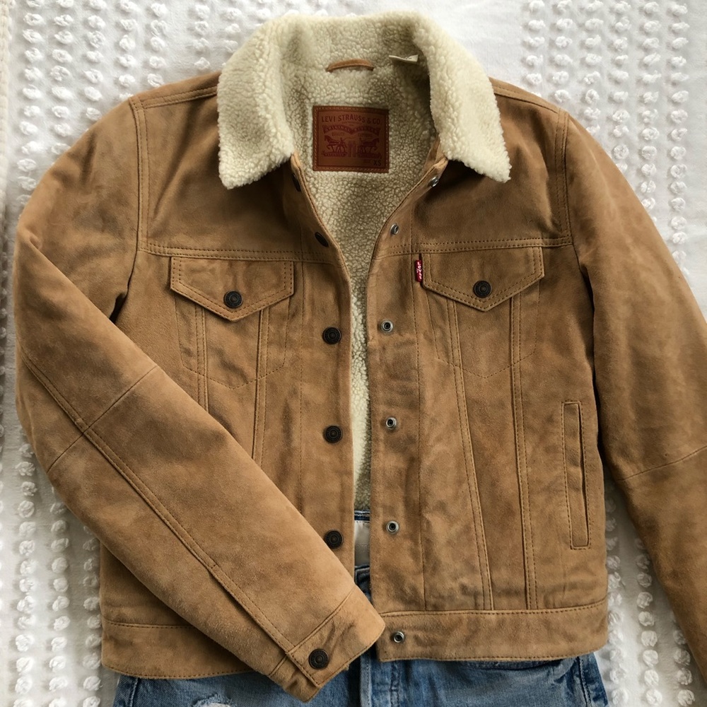 Levi’s Goat Suede Sherpa Shearling Lined Trucker Jacket Size XS